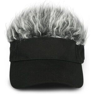 Men's Black and Grey Adjustable Visor Hat with Spiked Wigs Fake Hair Visor